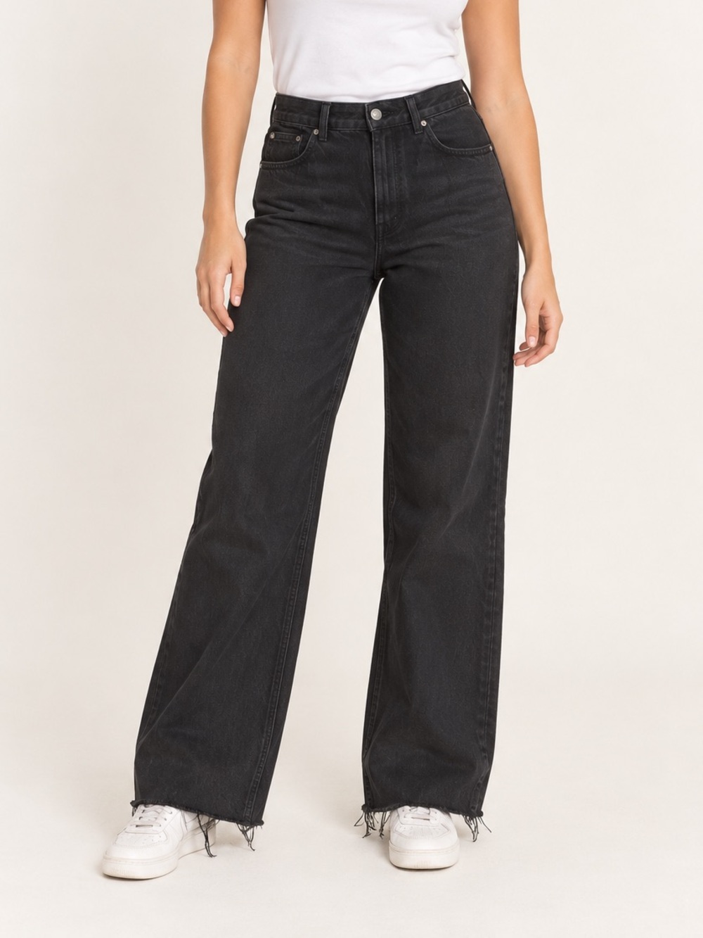 GLASSONS Size 10 Black High-Rise Wide-Leg Raw-Hem Jeans